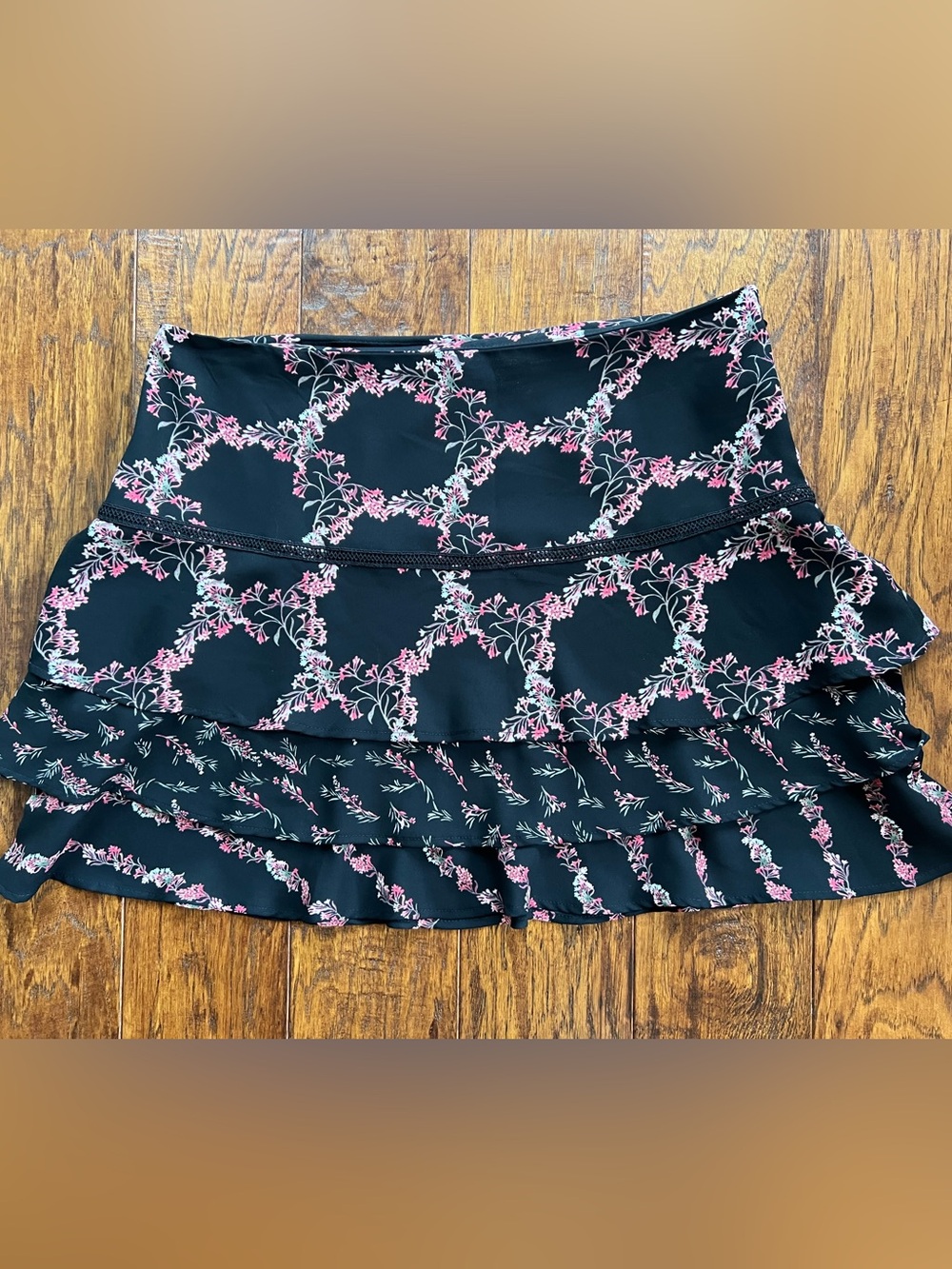 White House Black Market Black Skirt with Pink Floral Print